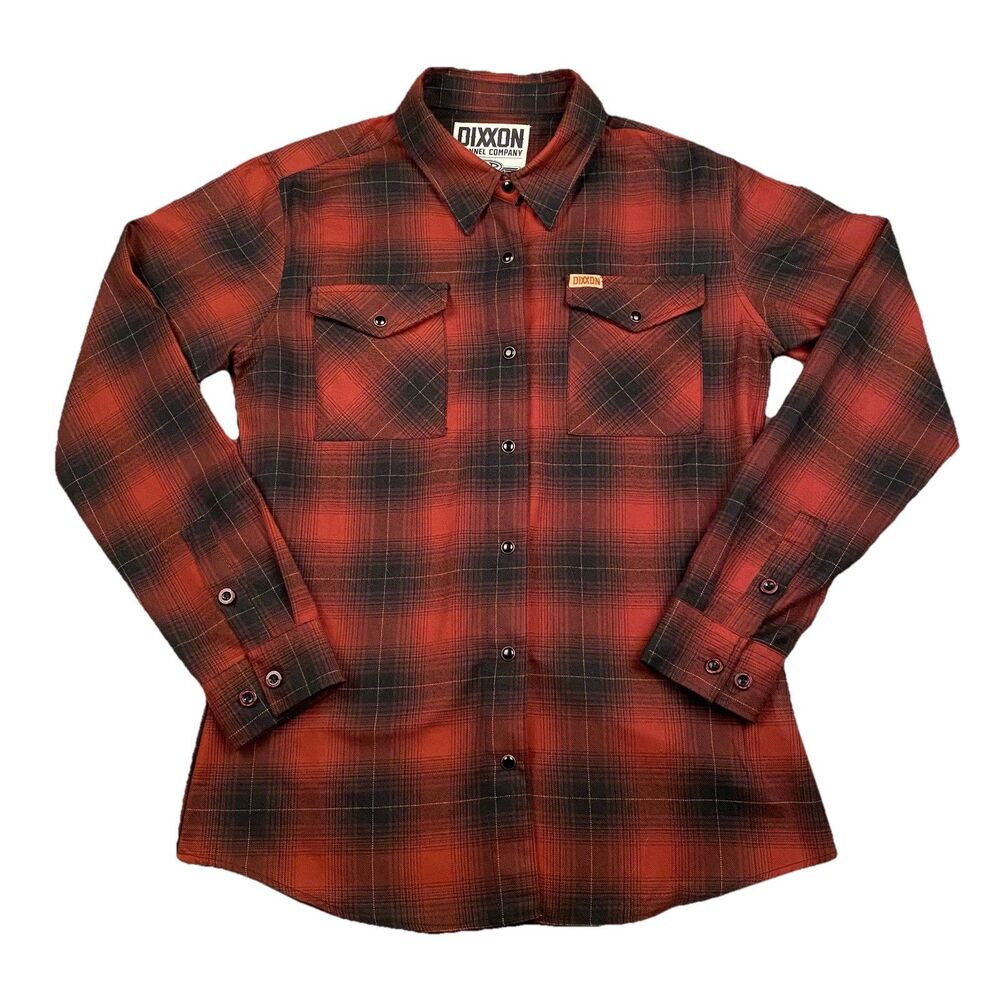 Dixxon Flannel Co. J&P Cycles Shirt Womens L Plaid Pearl Snap Brickhouse EUC